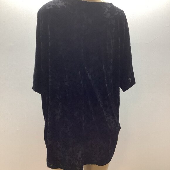 JM Collection Size XL Black Velvet Burnout Split Sleeve W/Stones Floral Top. New - Picture 5 of 8